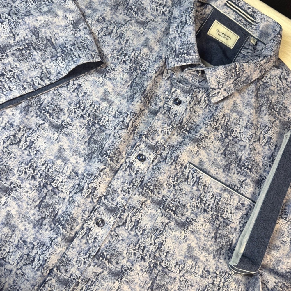 7 Diamonds Button Down Shirt Mens XXL Blue 4-Way Stretch Short Sleeve EUC - Picture 3 of 11